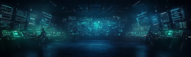 Poster - A vibrant, futuristic space illuminated by glowing particles, creating a captivating digital environment full of light and color.