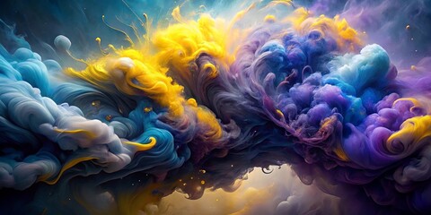 Wall Mural - Abstract Swirling Colors A Symphony of Yellow, Blue, and Purple Ink