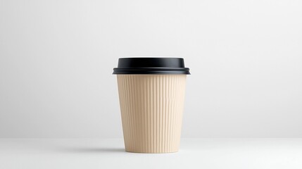 Leinwandbilder - Elegant and Minimalist Disposable Coffee Cup with Black Lid Placed Upright on a Clean White Background Showcasing Simplicity and Sophistication for Branding and Advertising Purposes