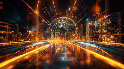 Aufkleber - Architectural lines are used to express the combination of future space and modern city. a light band floating from the architectural lines in the foreground, a sense of future time and space.