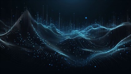 Wall Mural - Image of horizontal lines of blue particles and undulating 3d landscape on black background. Communication technology, abstract digital interface background concept digitally generated image.