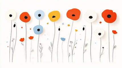 Leinwandbilder - Vibrant and Playful Pop Art Style Digital Featuring Colorful Poppies with Contrasting Graphic Outlines and Bright Modern Colors