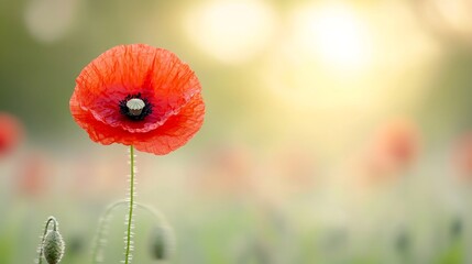 Aufkleber - A close up macro view of a striking red poppy flower in full bloom its vibrant petals contrasting against a softly blurred background