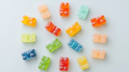 Fototapete - Vibrant star shaped pattern made from colorful gummy bears arranged neatly on a light background creating an eye catching and fun design for confectionery food or product photography