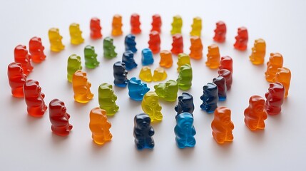 Fototapete - Arrangement of Colorful Gummy Bears in a Circular Spiral Pattern Creating a Vibrant and Playful Candy Composition