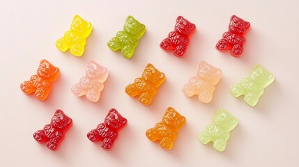 Poster - Vibrant and Colorful Gummy Bear Arrangement Showcasing a Captivating Zigzag Pattern with a Playful and Unique Design Highlighting the Texture and Shapes of the Sweet Confection