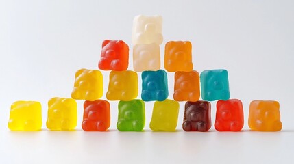 Poster - Stacked Pyramid of Brightly Colored Gummy Bears Creating Unique 3D Geometric Sculpture Effect