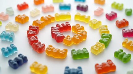 Aufkleber - Vibrant Gummy Bear Swirl A Playful Captivating Spiral of Sugary Delight Capturing Attention with its Whimsical Arrangement of Colorful Chewy Candies