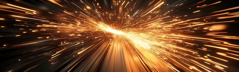 Leinwandbilder - A dynamic burst of light and energy, depicting a streaking effect with golden sparks against a dark background, creating a sense of motion and excitement.