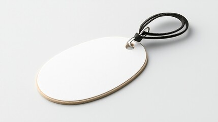 Poster - Elegant and sophisticated oval shaped tag with a smooth glossy surface and secure strap attachment isolated on a clean white background suitable for various labeling branding