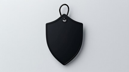 Leinwandbilder - Closeup of a glossy shield shaped tag with a strong loop attachment positioned on a plain white background  This product design element is ideal for secure labeling branding