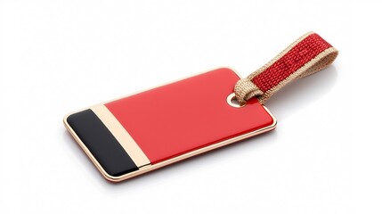 Leinwandbilder - Luxurious rectangular tag in vibrant red and gold color with a glossy surface and reinforced strap designed for high end product packaging and branding isolated on a clean white background