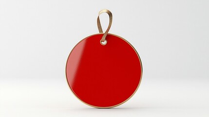 Leinwandbilder - Vibrant red circular tag with smooth gold edges and a secure strap perfect for labeling and branding luxurious gifts showcased against a clean white backdrop for a premium high end aesthetic