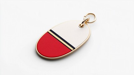 Poster - Elegant oval shaped premium tag in a vibrant red and gold color combination featuring a matte surface and reinforced loop perfect for adding a touch of refined elegance to branding packaging