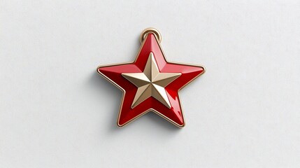 Fototapete - Elegant and premium eight pointed star badge with a polished red and gold metallic texture and secure loop isolated on a white background for versatile use in various design projects