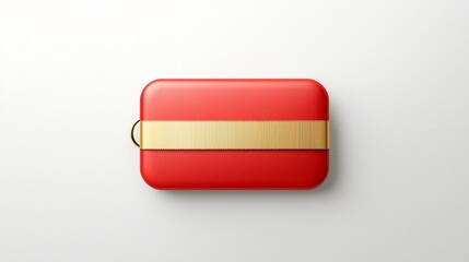 Aufkleber - Rectangular red and gold premium badge with ribbon like edges smooth surface and a secure loop for professional labeling branding and identification purposes  isolated on a white background