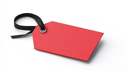 Poster - of a red rectangular product tag with rounded corners smooth finish and a black strap attached through a hole perfect for labeling identifying or branding products against a clean white background