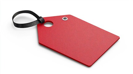 Aufkleber - Detailed of a red product price tag with a polished rounded surface and a black strap through a corner hole isolated on a clean white background great for retail ecommerce