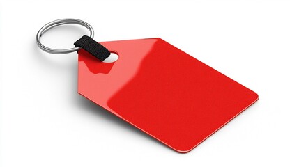Aufkleber - of a red product tag with a polished surface rounded on one side with a black strap through a corner hole isolated on a clean white background great for price marking