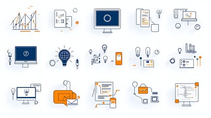 Aufkleber - Set of Minimalist Outline Style Icons Representing Various DevOps Development and Concepts in Flat Design Isolated on White Background