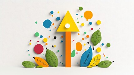 Poster - Upward Pointing Colorful Arrow Surrounded by Vibrant Natural Elements Symbolizing Joy Energy and Dynamic Movement