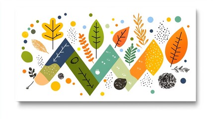 Poster - Vibrant Upward Arrow Graphic with Autumnal Leaves and Playful Splashes A dynamic and celebratory design featuring a rising arrow shape filled with colorful fall foliage and a background of whimsical