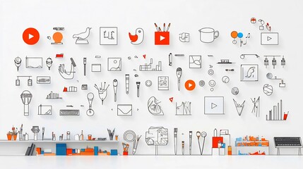 Fototapete - Collection of minimalist art icons in clean line style representing creative concepts museums and music  Versatile graphic elements for modern branding web design and digital interfaces