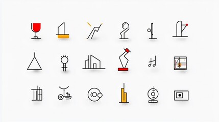 Aufkleber - A collection of minimalist art inspired line icons in format featuring stylized symbols for architecture sculpture and music  These simple elegant designs are perfect for use in graphic design