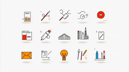 Aufkleber - Line style depicting a collection of art related icons and symbols showcasing creativity museum collections and architectural elements in a modern minimalist design