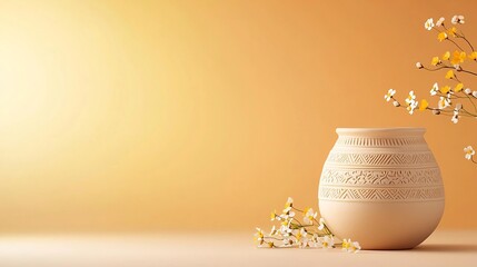 Poster - Exquisitely Crafted Clay Oil Lamp with Intricate Patterns Surrounding it Emanating a Warm and Energetic Glow