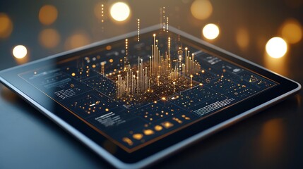 Aufkleber - Advanced AI driven soil moisture analysis and data visualization displayed on a tablet device with soft golden bokeh and light flares