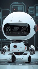 Aufkleber - Futuristic robotic assistant with an advanced interface helping a human in a high tech environment symbolizing innovation in intelligence and robotics technology