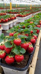 Aufkleber - Innovative aeroponic setup with strawberry plants growing in vertical columns