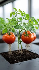 Aufkleber - Advanced aeroponic system with tomato plants suspended in mid air roots sprayed with nutrient rich mist showcasing innovative and sustainable agricultural technology for the future of modern farming