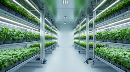 Aufkleber - Innovative high rise vertical farm with rows of lush green plants on each level