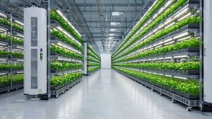 Aufkleber - Vertical Farm with Vibrant Leafy Greens Stacked in an Organized Indoor Hydroponic Setup Utilizing LED Lights to Ensure Optimal Growth in Every Layer for Sustainable Food Production
