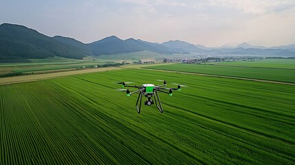 Aufkleber - Drone Surveying Smart Farm Landscape for Efficient Crop Management Showcasing Modern Agricultural Technology and Data Driven Optimization
