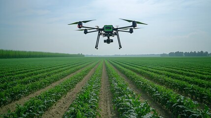 Aufkleber - Aerial Drone Capturing Real Time Crop Data Above Smart Farm for Precise Analysis and Optimization of Cultivation and Care Practices