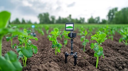 Aufkleber - Advanced sensor system analyzing soil data and environmental conditions to intelligently manage water nutrient levels and other factors for optimized