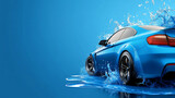 Looking for a professional car wash service? Our blue banner advertises our services with a backdrop of a clean car and ample space for your custom message.
