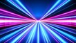 © VictorCanalesStudio - Abstract neon light speed tunnel with blue and purple glowing lines