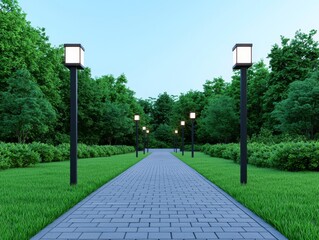 Canvas Print - Streetlights powered by photovoltaic cells embedded in sidewalks, green energy for urban areas, photovoltaic cells