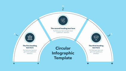 Aufkleber - Circular infographic diagram divided into three stages - blue version. Flat design with minimalistic icons and place for your texts.