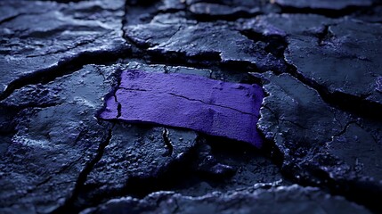 Canvas Print - abstract texture of cracked surface with vibrant purple paint splashed on dark background, showcasin