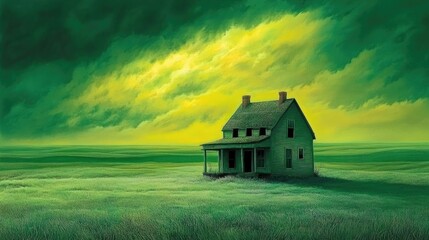 Wall Mural - Serene House in Vibrant Green Landscape