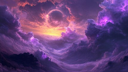 Wall Mural - a purple sky with a large, glowing, white circle in the middle