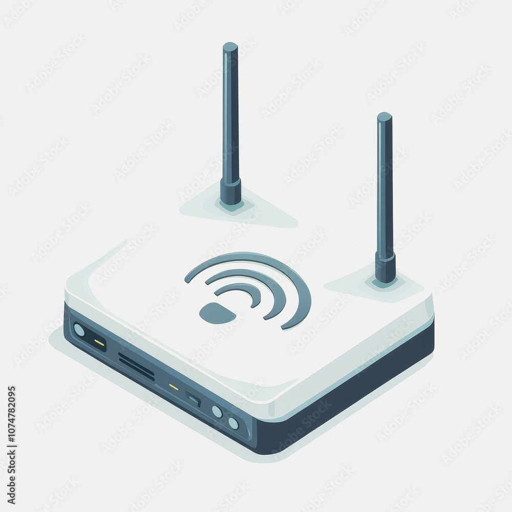 This icon illustrates a simple WiFi router designed on a white ...