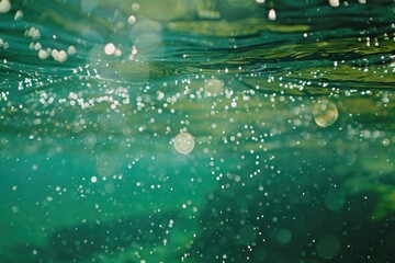 Wall Mural - bubbles and bokeh underwater in clear green ocean of california