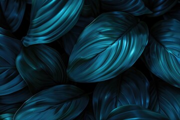 Wall Mural - close up bright blue green spathiphyllum leaf in tropical forest.