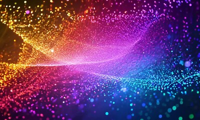 Wall Mural - Cosmic Symphony: A mesmerizing abstract artwork of swirling, colorful light particles dancing against a dark backdrop, creating a symphony of cosmic energy and ethereal beauty.  